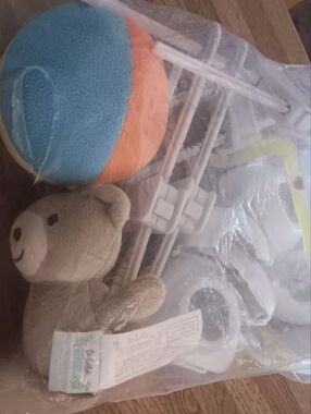 Plush Bear & Ball Crib Mobile - Beige and Blue/Orange